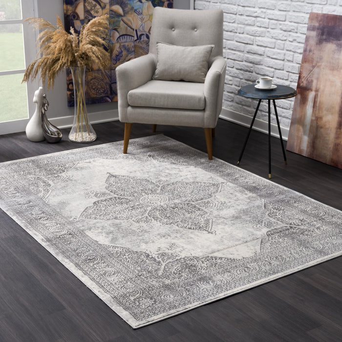 8' x 11' Distressed Medallion Area Rug - Gray