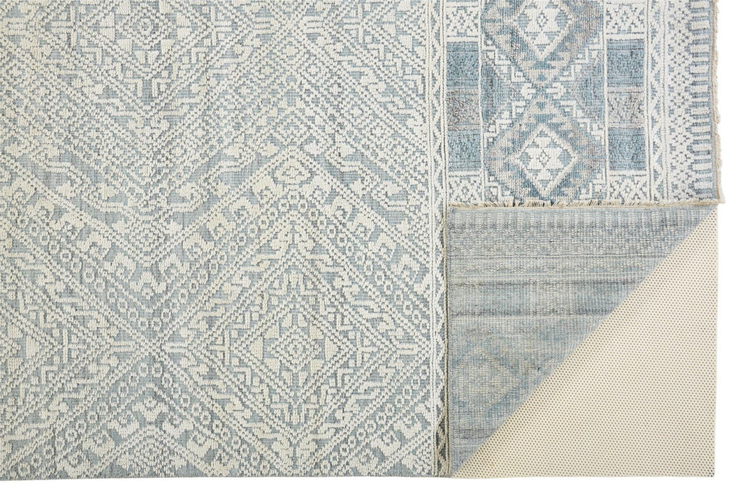 10' x 13' Geometric Hand Knotted Area Rug - Ivory Blue And Gray