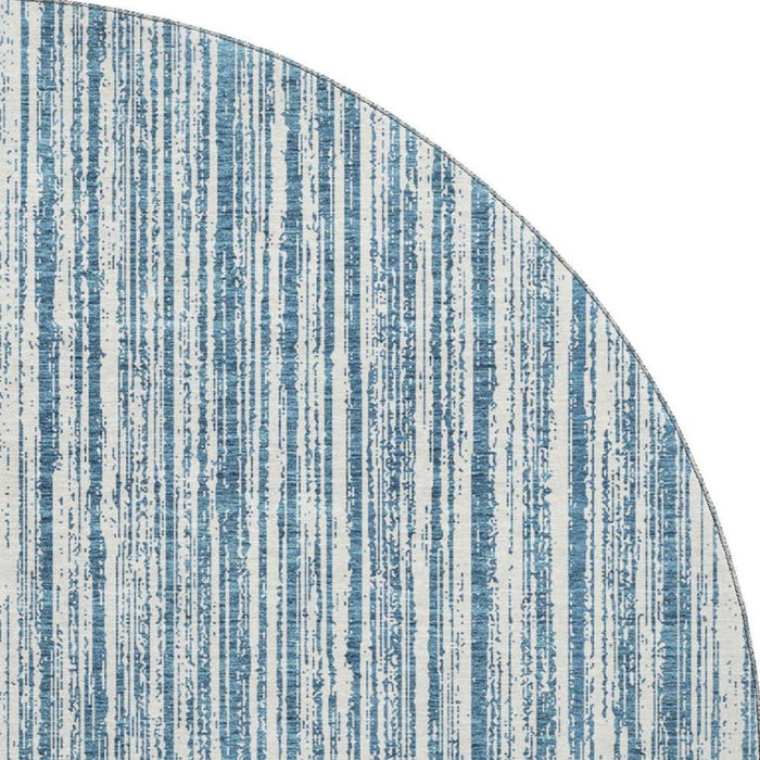 8' Striped Washable Round Rug With UV Protection - Blue And Ivory