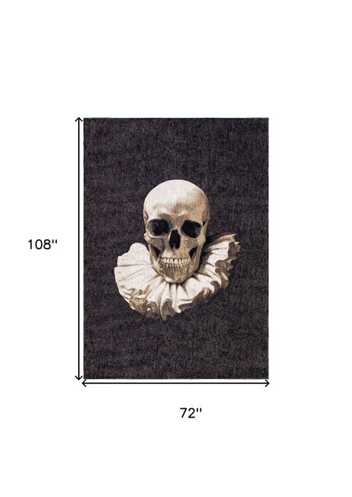 7' x 9' Funky Skull Non Skid Area Rug - Black And White