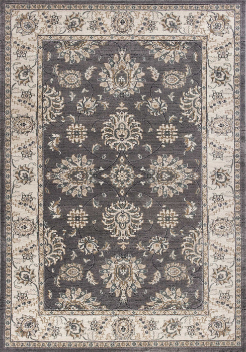 9' x 12' Bordered Floral Indoor Area Rug - Gray Ivory