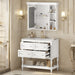 Giga bathroom vanity with medicine cabinet, four-drawer storage, adjustable shelf, and mirror for modern bathroom organization.