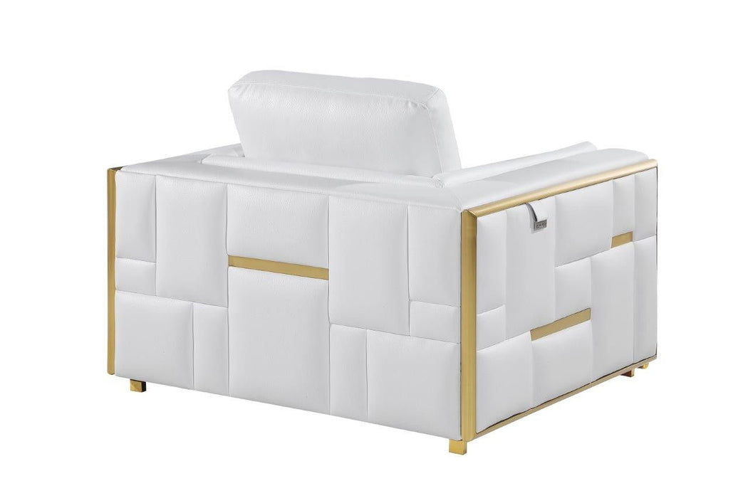 Top Grain Leather Club Chair - White And Gold