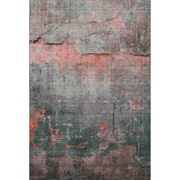 10' X 14' Abstract Washable Area Rug With UV Protection (701147) - Coral / Gray / Silver