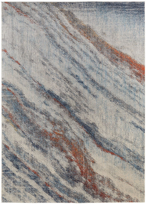 10' x 14' Abstract Power Loom Stain Resistant Area Rug - Ivory Orange And Blue