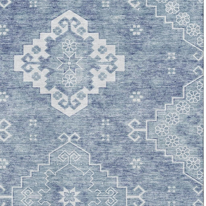 8' X 10' Medallion Washable Area Rug With UV Protection (667406) - Blue / Ivory