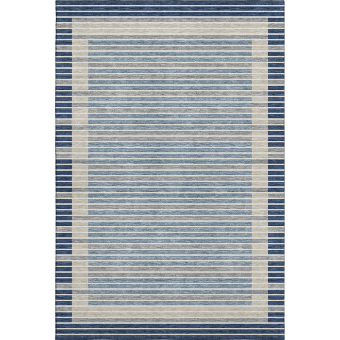 10' X 14' Striped Washable Area Rug With UV Protection (693486) - Navy Blue / Ivory / Gray