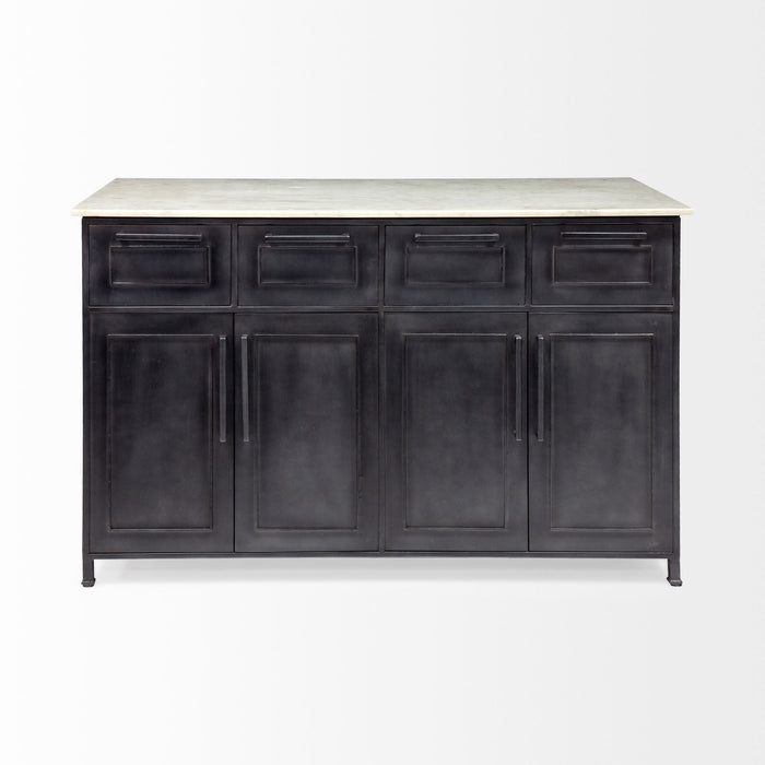 Solid Iron Body Marble Top Kitchen Island With 4 Drawer - Gray