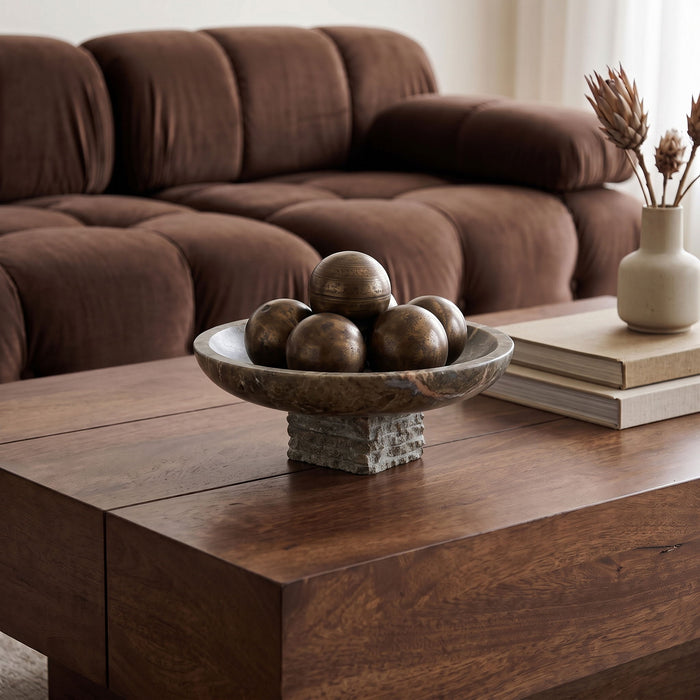 Genuine marble bowl from Meridian Furniture's Colannade collection, showcasing smooth, polished marble surface and elegant round shape.
