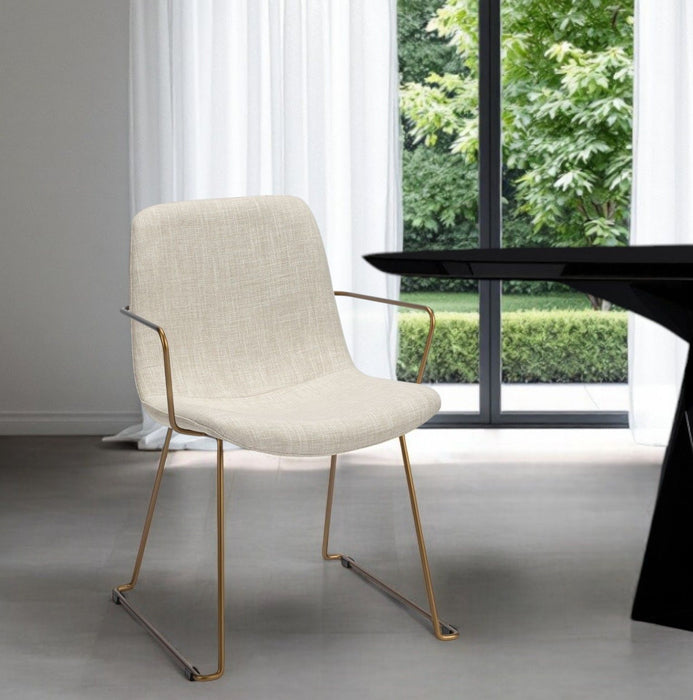 Upholstered Fabric Dining Room Arm Chair - Cream