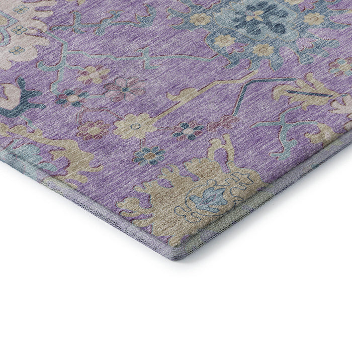 10' X 14' Floral Washable Area Rug With UV Protection (686975) - Purple / Teal / Gold