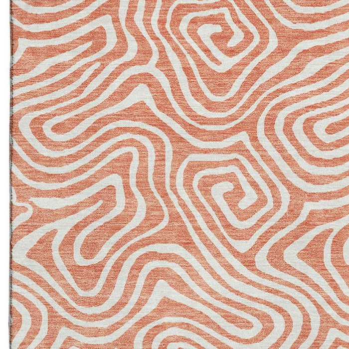 10' X 14' Abstract Washable Area Rug With UV Protection (680909) - Salmon / Ivory