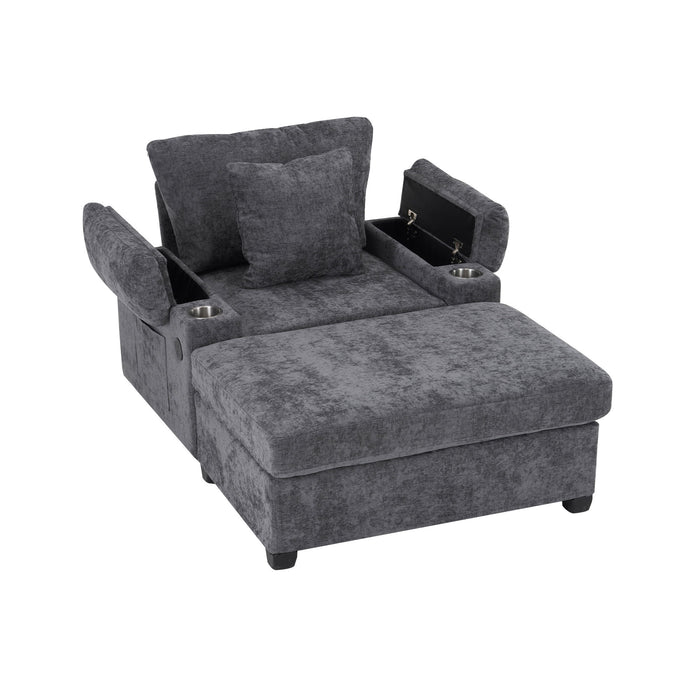 Giga modern oversized stationary chair with matching ottoman, cupholders, and USB charging ports for comfortable lounging.