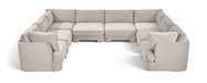 Meridian Furniture Hammond velvet performance fabric 8-piece U-shaped sectional sofa with plush cushioning and modern design.