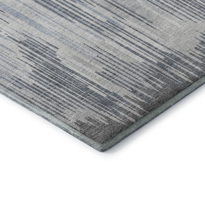 10' X 14' Striped Washable Area Rug With UV Protection (671024) - Gray / Silver