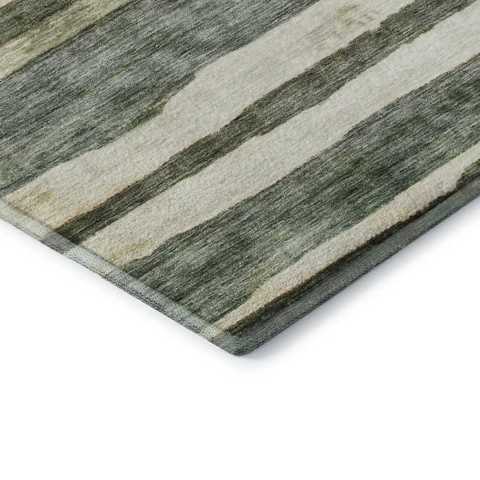 10' X 14' Striped Washable Area Rug With UV Protection (688273) - Sage / Ivory / Beige