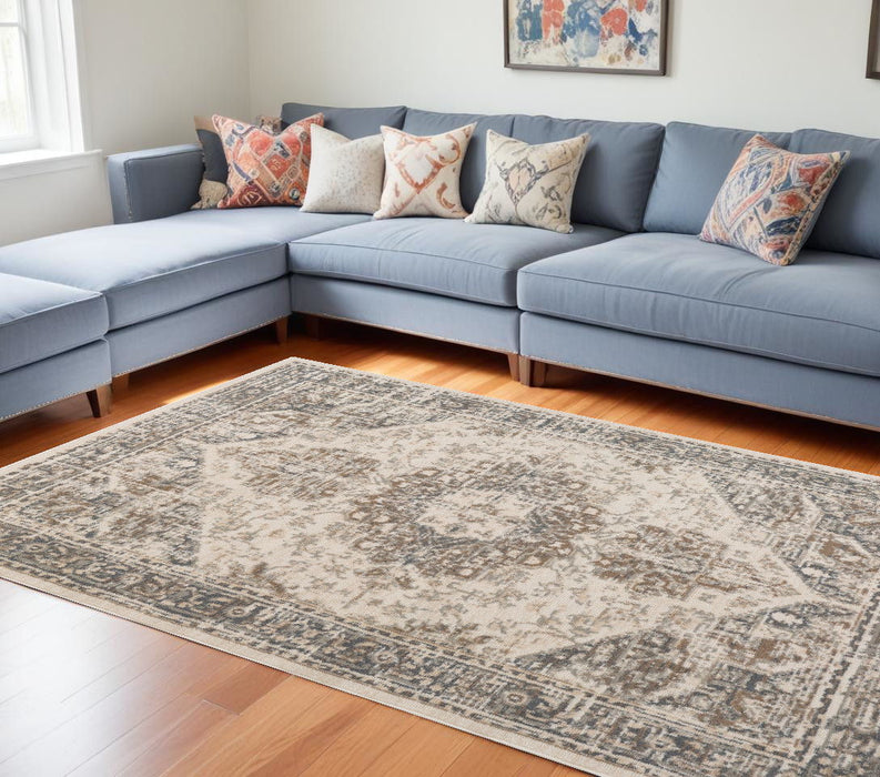 9' x 12' Beige Medallion Power Loom Area Rug - Gray And Light
