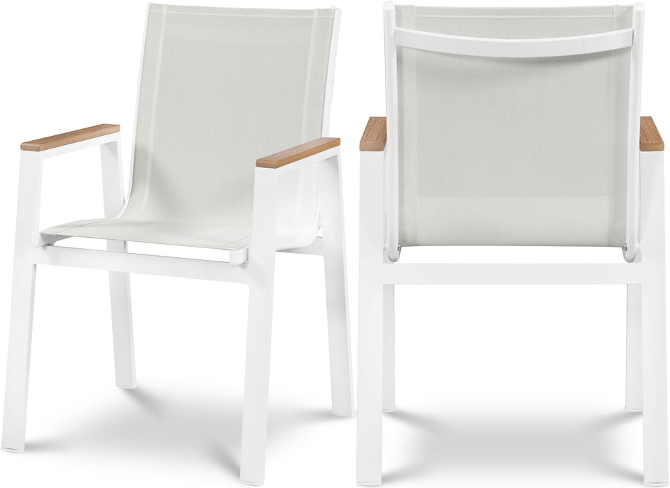 Nizuc - Outdoor Patio Dining Arm Chair With White Frame And Natural Arms (Set of 2)
