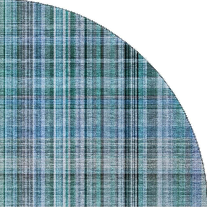8' Plaid Washable Round Rug With UV Protection (648307) - Teal / Gray
