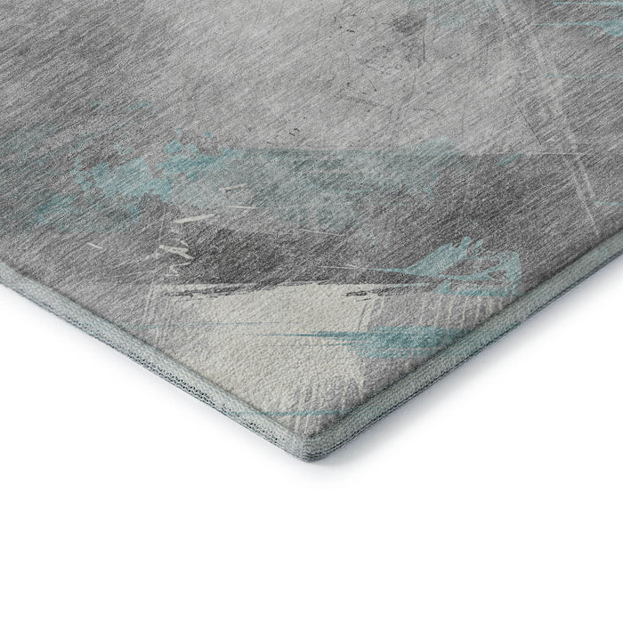 10' X 14' Striped Washable Area Rug With UV Protection (694302) - Teal / Gray / Silver