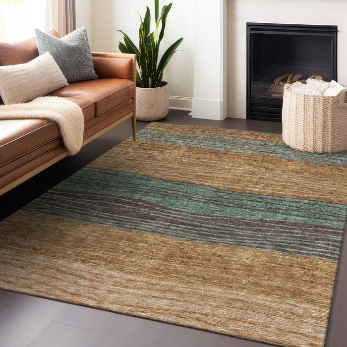 10' X 14' Striped Washable Area Rug With UV Protection - Terra Cotta
