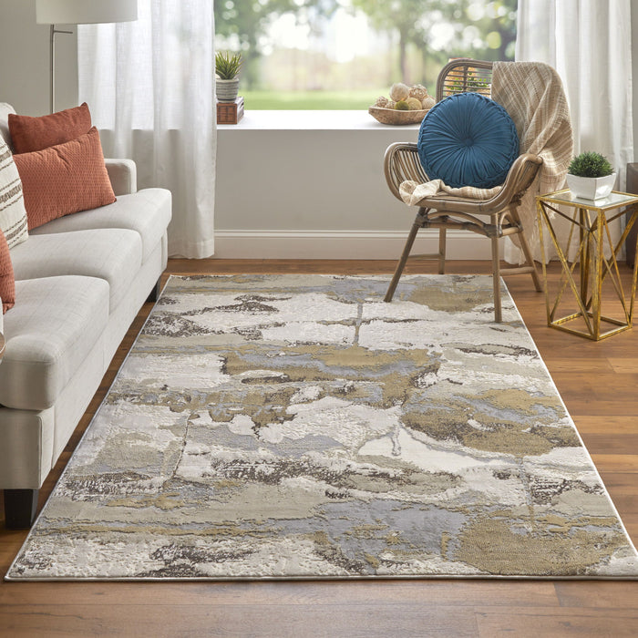 13' x 20' Modern Abstract Area Rug - Gray And Ivory