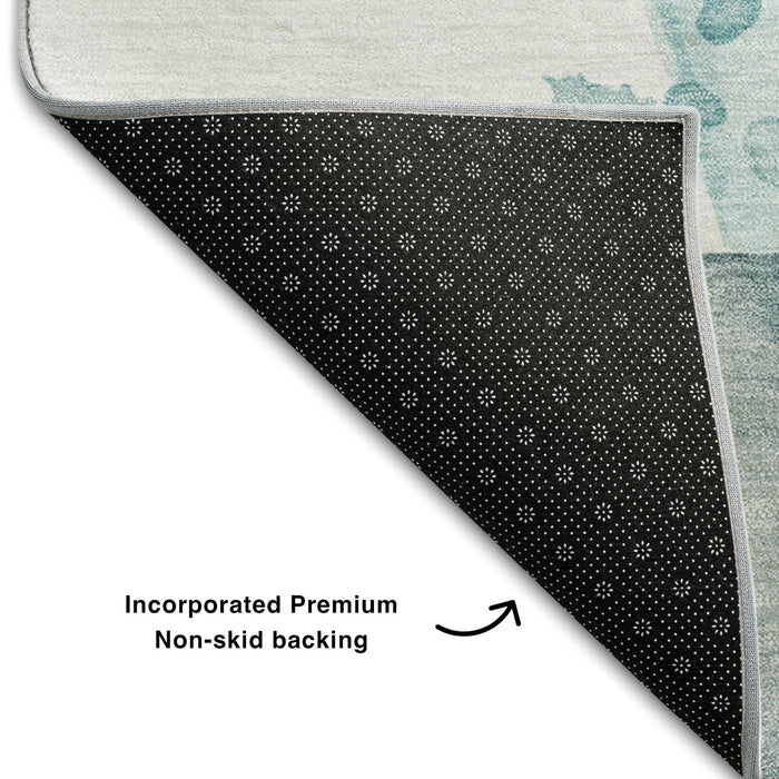 10' X 14' Abstract Washable Area Rug With UV Protection (648460) - Beige / Ivory / Teal