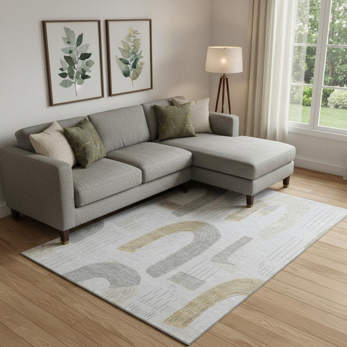 10' X 14' Geometric Washable Area Rug With UV Protection (697554) - Silver / Gold / Gray