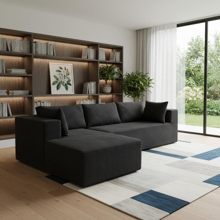 Corduroy Modular Sofa Chaise With Toss Pillows (723850) - Black