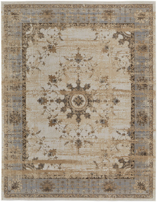 9' x 12' Power Loom Distressed Area Rug - Tan Brown And Gray