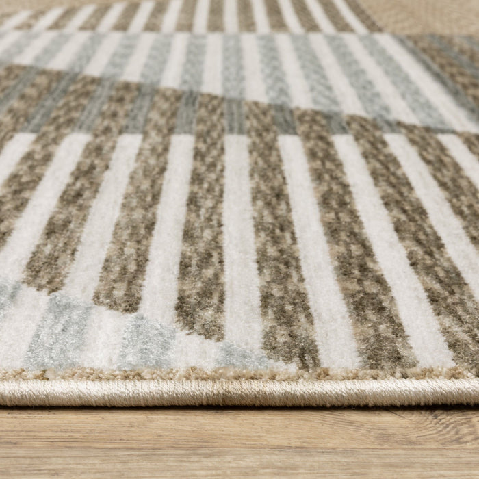 7' X 10' Striped Area Rug With Fringe (575129) - Beige / Gray / Brown