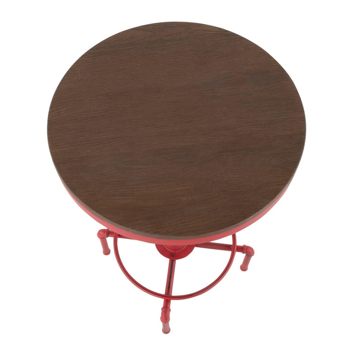 Hydra - Bar Table - Vintage Red Metal And Brown Wood - Pressed Grain Bamboo