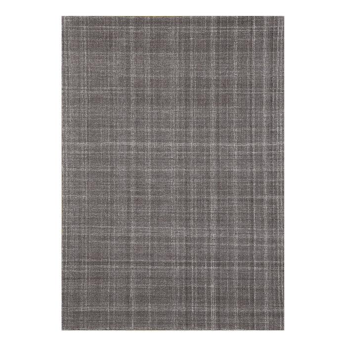 9' X 12' Wool Plaid Hand Tufted Area Rug - Graphite And Ivory