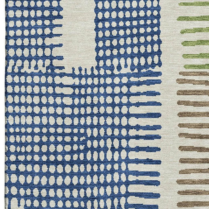 10' X 14' Geometric Washable Area Rug With UV Protection (709860) - Beige / Blue / Green