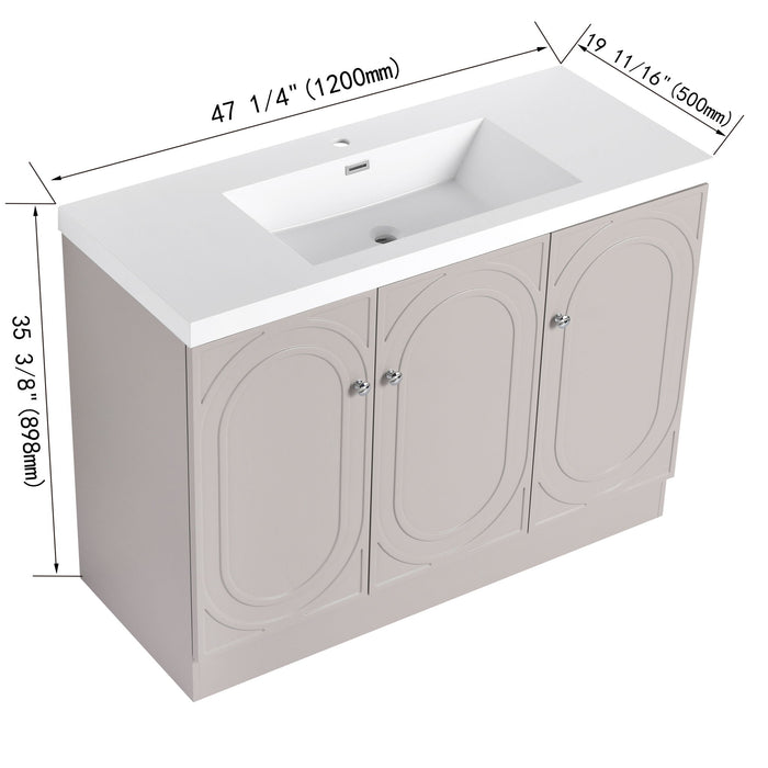 Giga contemporary freestanding bathroom vanity with resin sink and soft-close cabinet doors, modern design, and sleek finish.