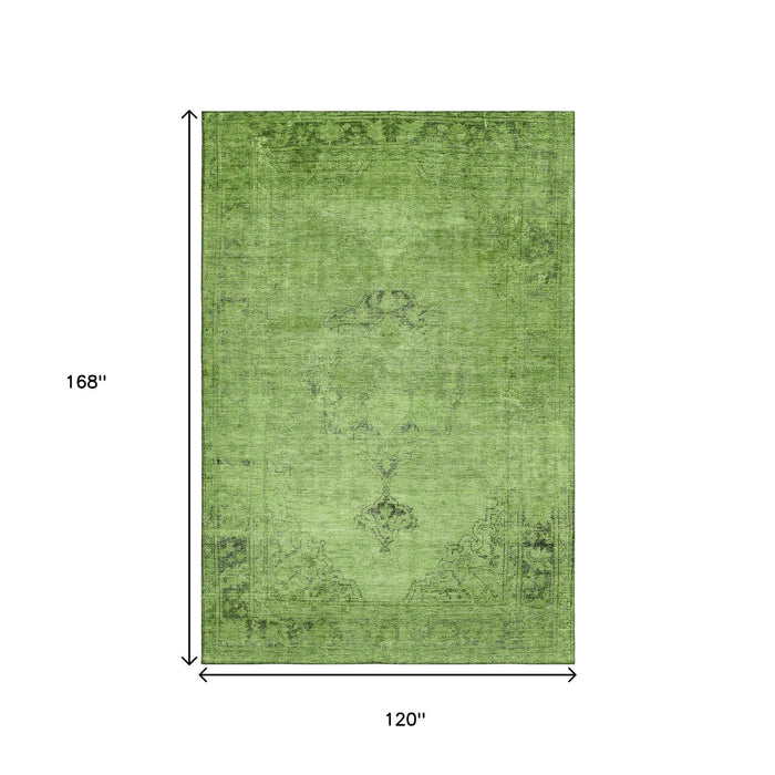 10' X 14' Oriental Washable Area Rug With UV Protection (654862) - Artichoke Green / Gray