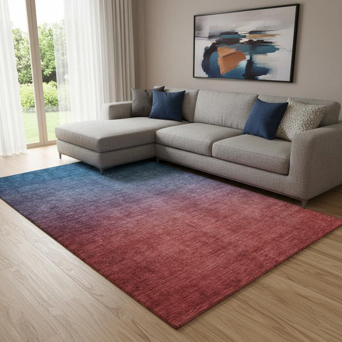 9' X 12' Ombre Washable Area Rug With UV Protection (650391) - Navy Blue / Red