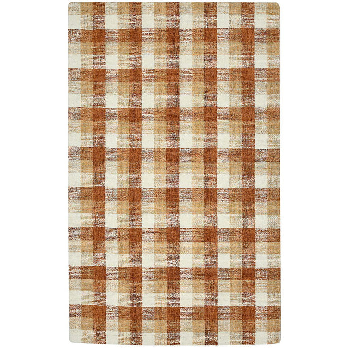 8' X 10' Wool Plaid Hand Tufted Area Rug - Orange