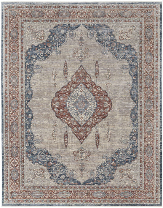 5' x 7' Floral Power Loom Stain Resistant Area Rug - Gray Red And Blue