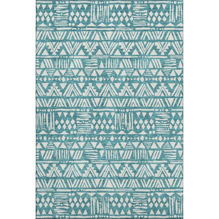 10' X 14' Southwestern Washable Area Rug With UV Protection (672140) - Teal / Ivory