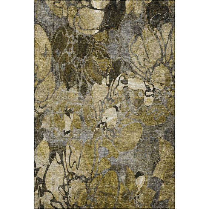 10' X 14' Abstract Distressed Washable Area Rug With UV Protection (648976) - Brown / Beige / Gold