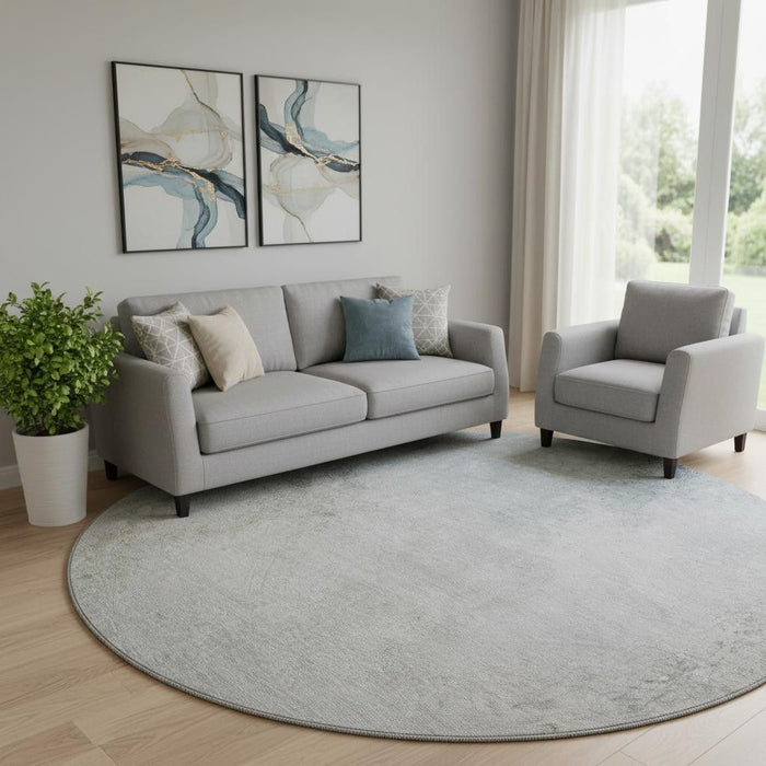 8' Abstract Washable Round Rug With UV Protection (650899) - Beige / Ivory