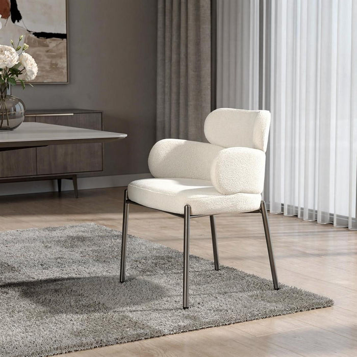 Gunmetal Boucle Dining Arm Chair - White