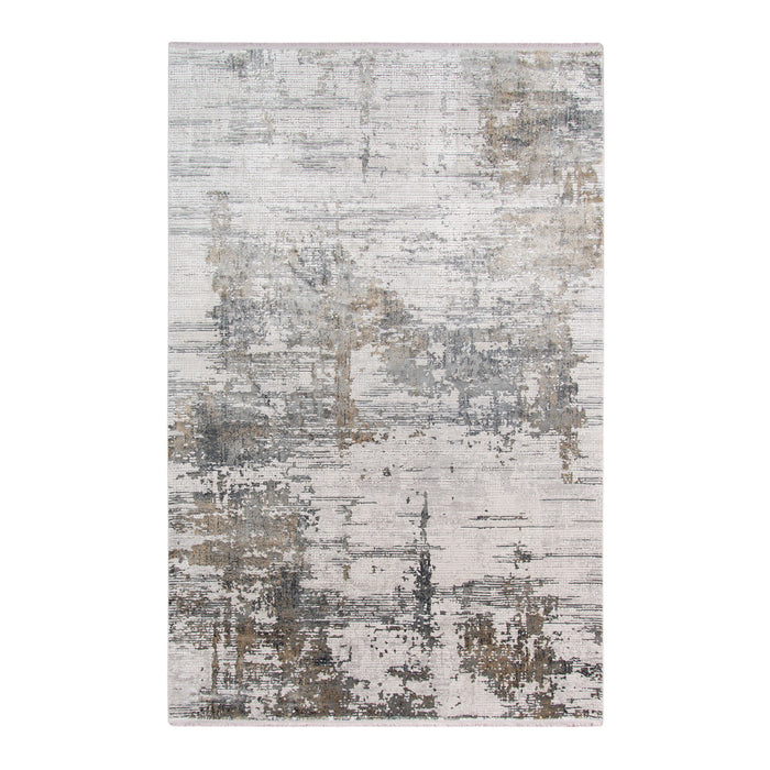 8' X 12' Contemporary Abstract Area Rug With Fringe - Ivory