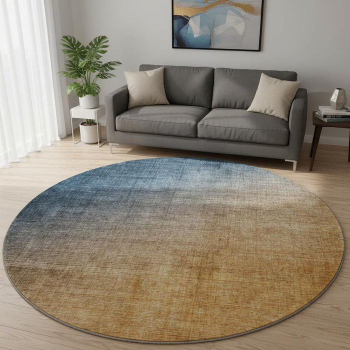 8' Ombre Washable Round Rug With UV Protection (649675) - Navy Blue / Orange