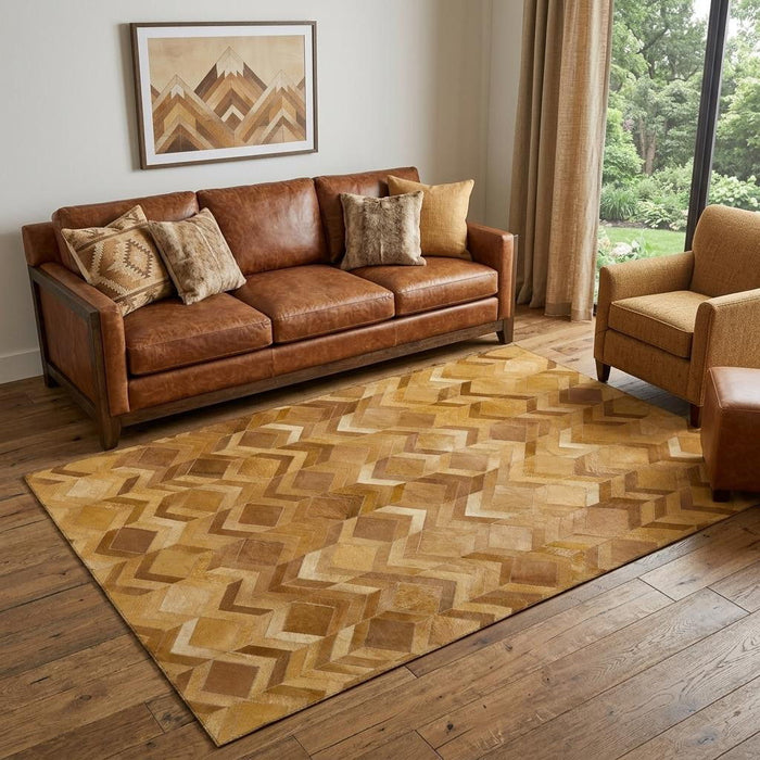 5' X 8' Geometric Washable Area Rug With UV Protection (644690) - Brown / Ivory / Beige