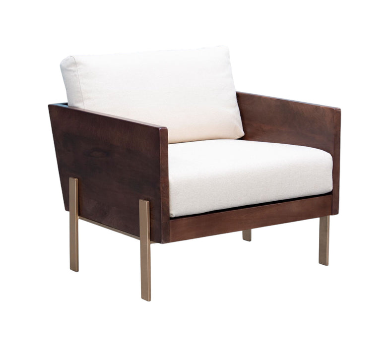 Brown And Gold Top Grain Leather Arm Chair - White