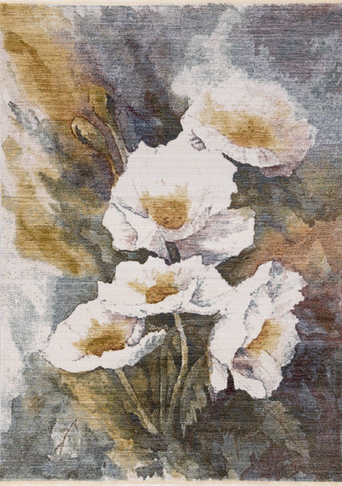 8' X 10' Botanical Leaves Area Rug (660202) - Cream / Blue / Yellow