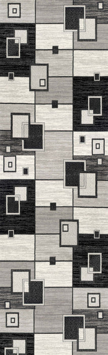 18' Geometric Runner Rug (610147) - Gray / Black