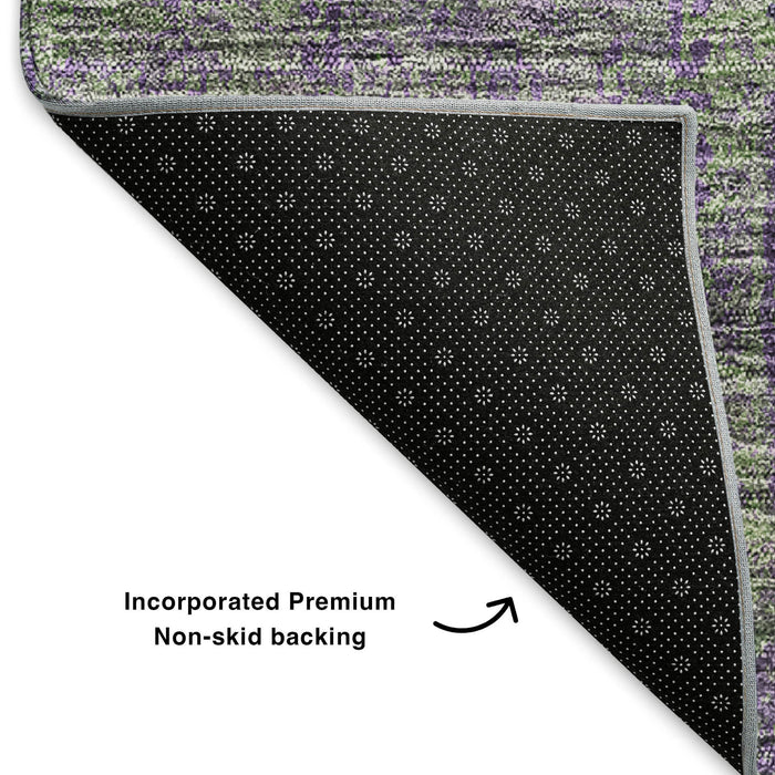 8' X 10' Floral Washable Area Rug With UV Protection (653378) - Fern Green / Purple
